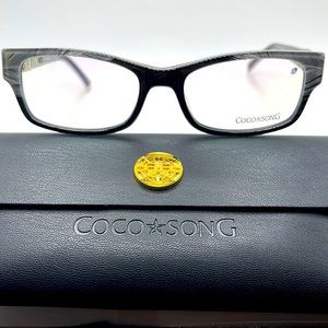 NWOT. Coco Song Unisex optical frames. Black frames with white feathers.